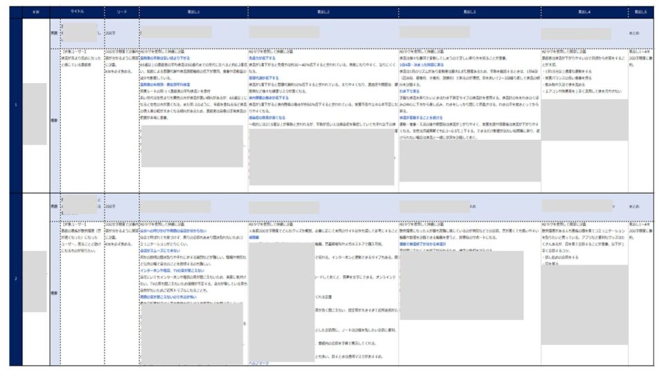 【記事の構成表(Excelファイル)】 イメージ